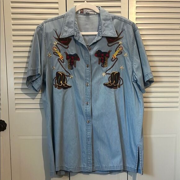 Passion  Denim Western Shirt with Embroidery - Picture 1 of 6